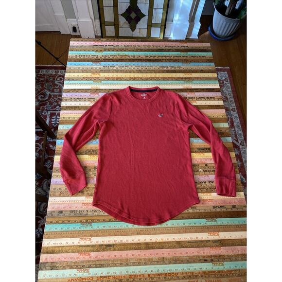 HOLLISTER M MENS 90s Y2k Waffle Knit Thermal Shirt Red Long Sleeve Abercrombie - Picture 1 of 8